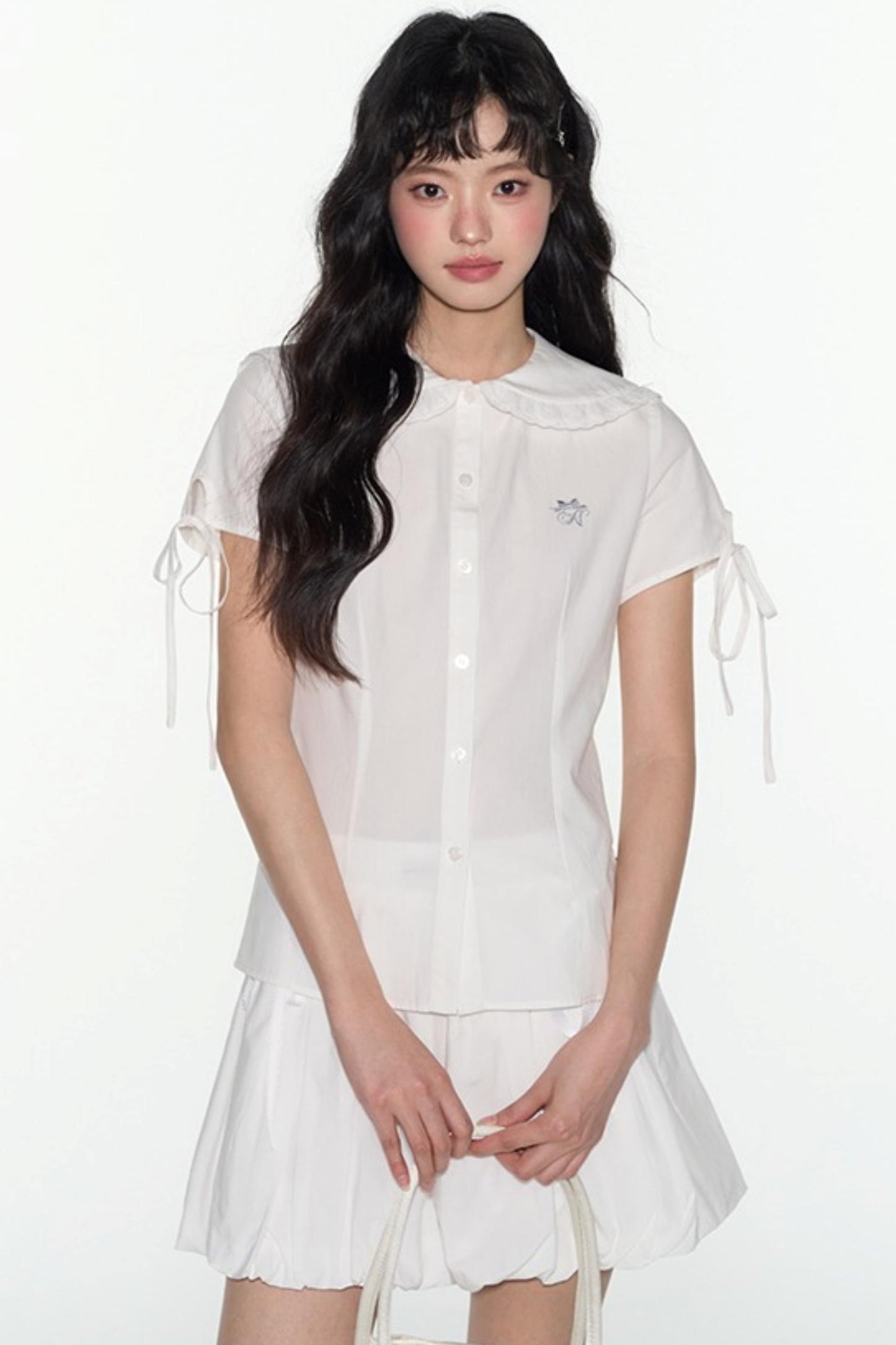 Navy Lace Collar Top & Skirt Set-Up