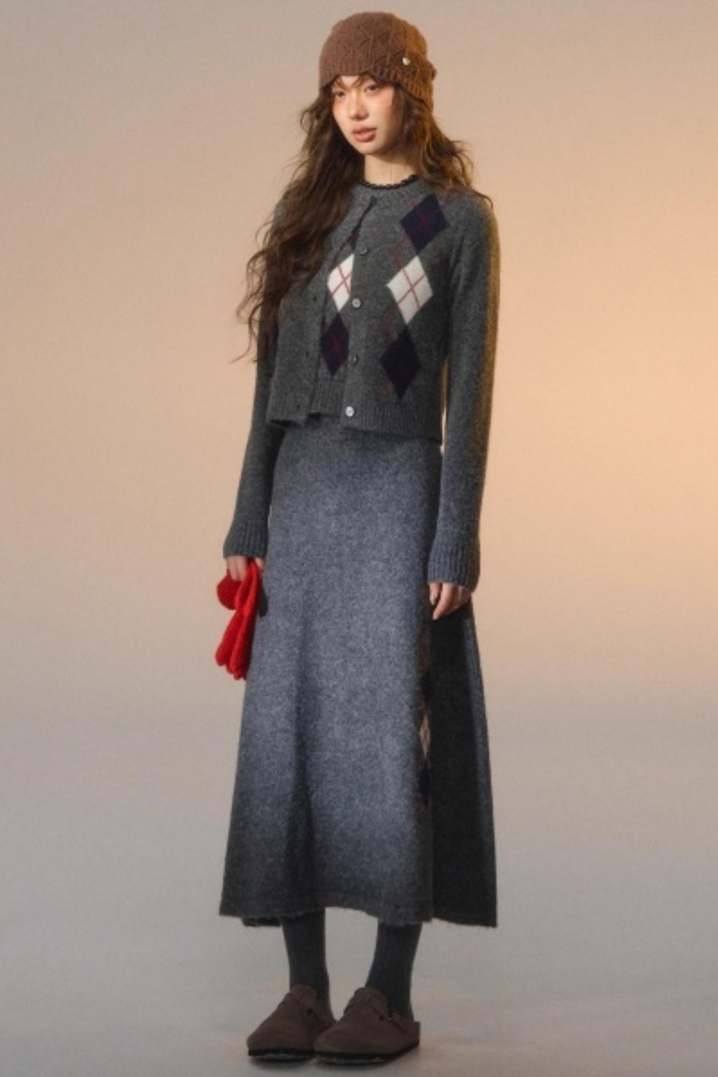 Floral Velvet Diamond Vest Skirt Set-Up