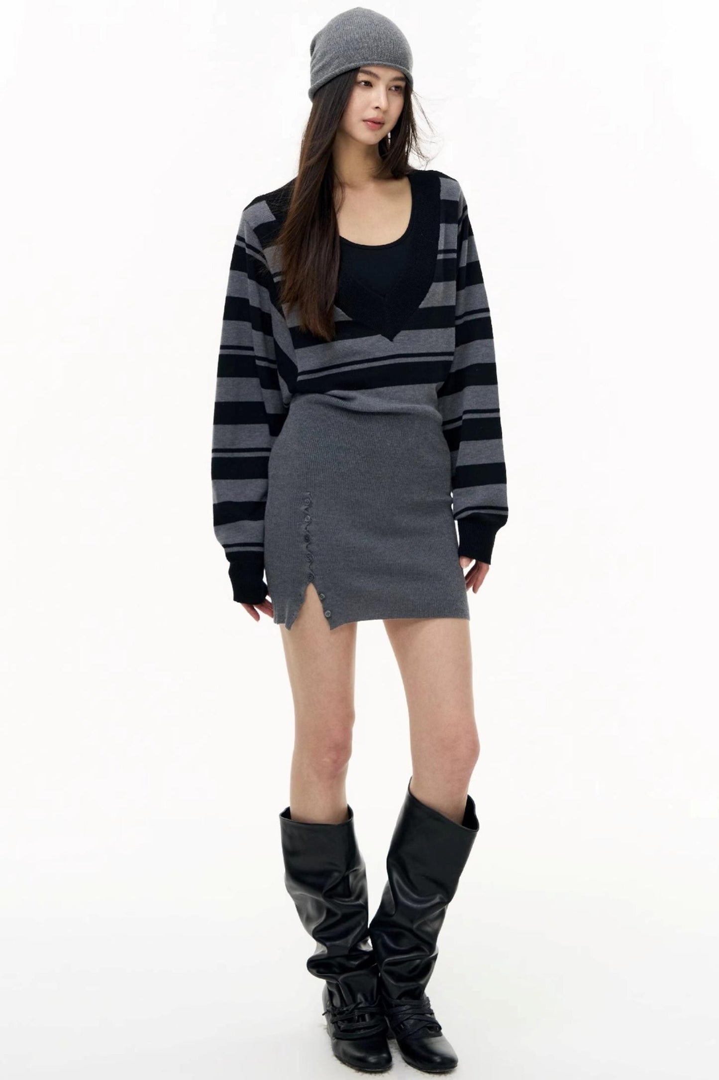 Striped Spliced Autumn Dress