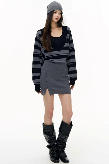 Striped Spliced Autumn Dress