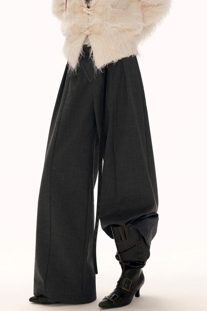 Gray Fleece Wide-Leg Pants