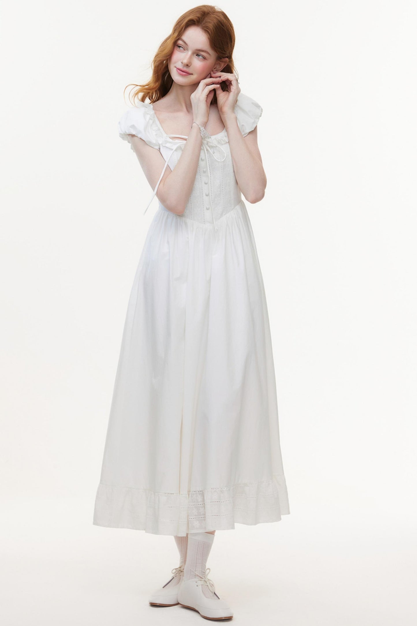 U-Neck White A-Line Dress