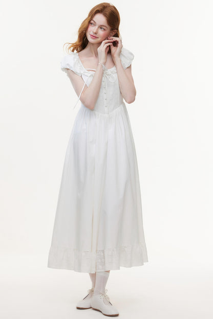 U-Neck White A-Line Dress