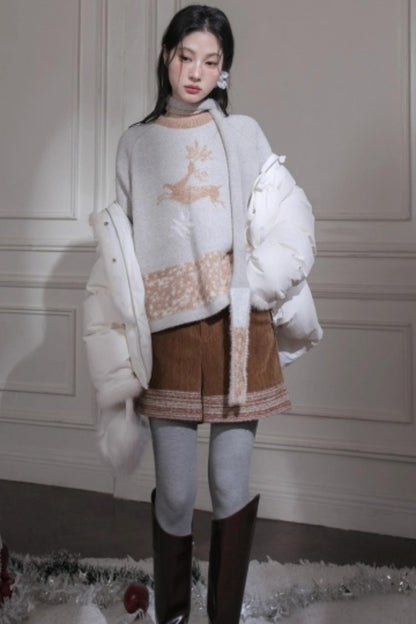 Snow Deer Faux Mink Sweater Scarf Set