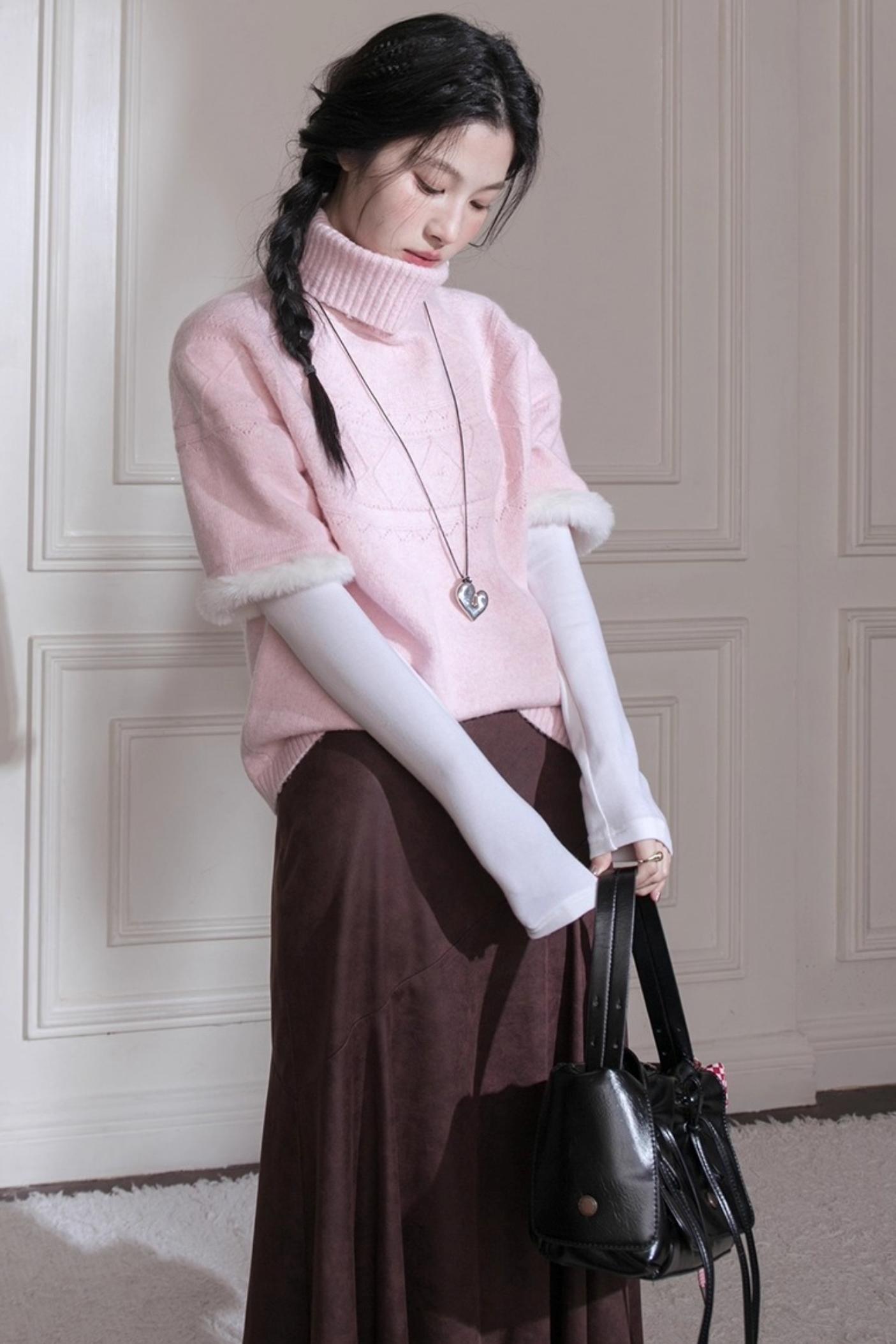 Ancient Drama Velvet Bat Sleeve Knitted Sweater Set