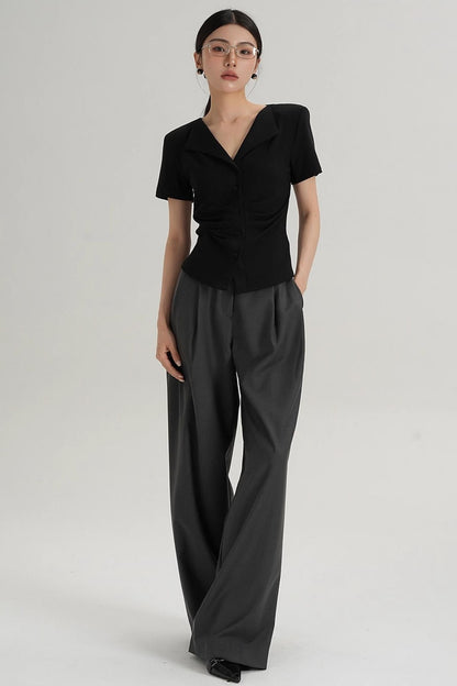 Pleated V-Neck Blouse