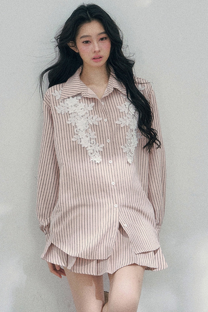 Pink Clouds Lace Shirt Skirt Set-Up