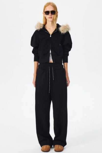 Fur Collar Hooded Sweatshirt Set-Up