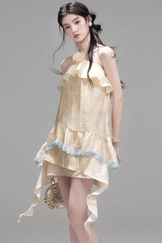 Satin Apricot Halter Top & Skirt Set