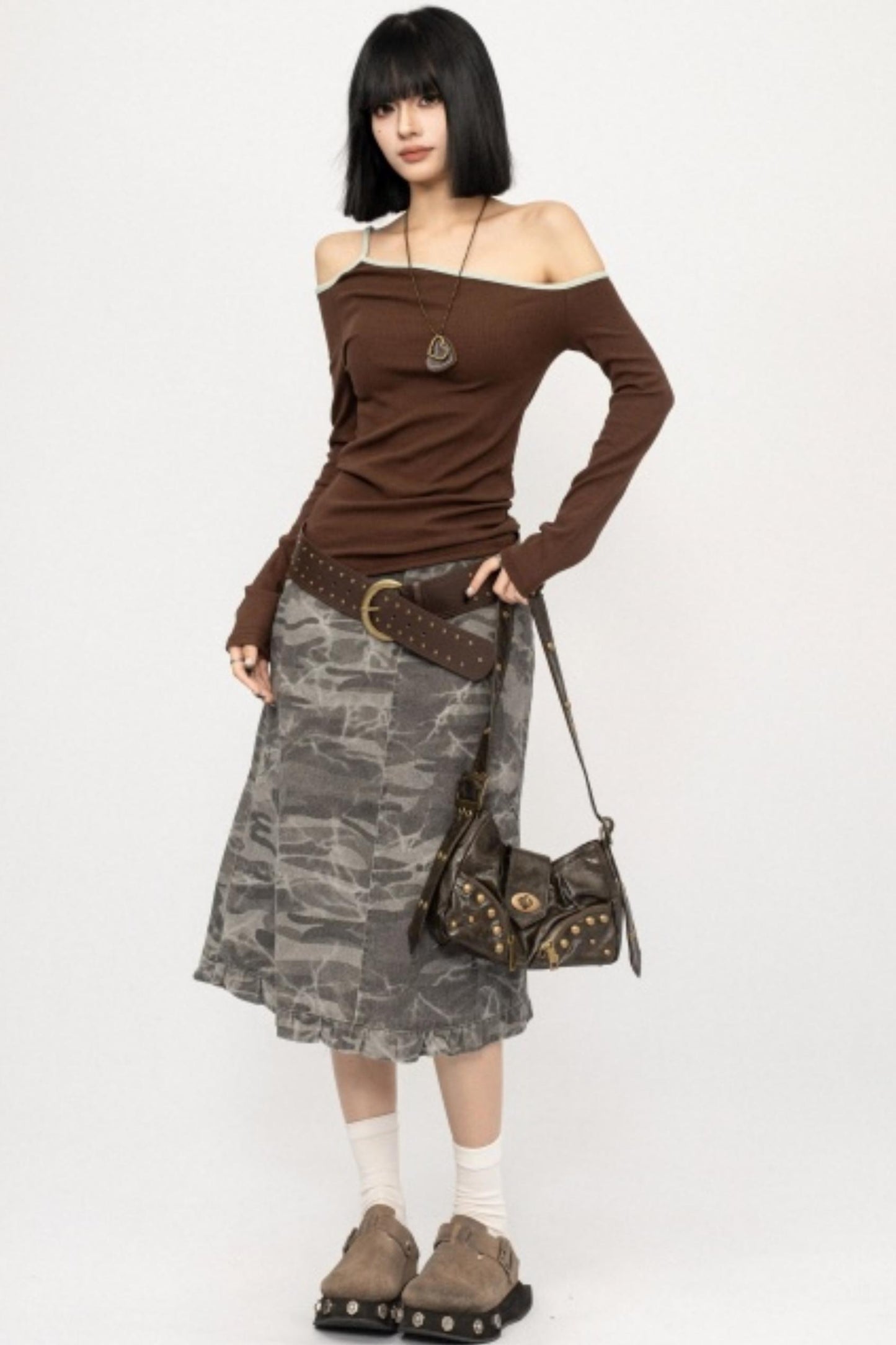 Retro Camouflage Ruffled Skirt