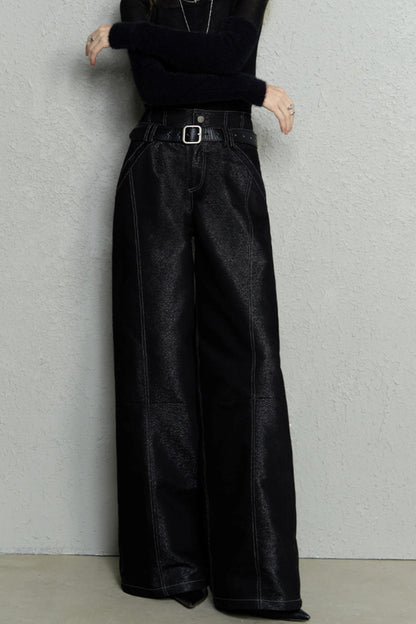 Double-Waisted Glitter Denim Pants