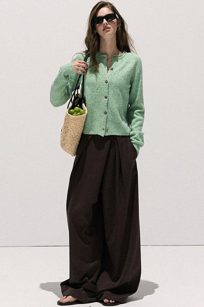 Tencel Wool Pleats Wide-Leg Pants