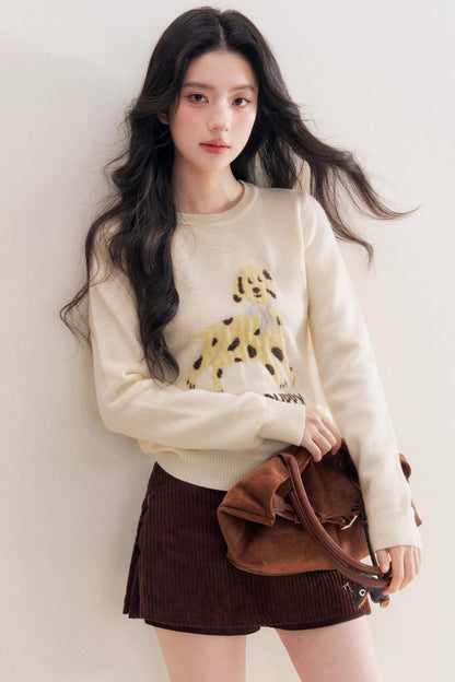 Puppy Jacquard Pullover Sweater