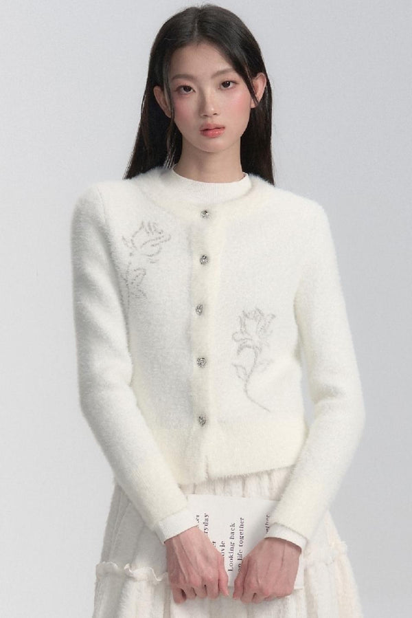Rose Pattern Plush Cardigan