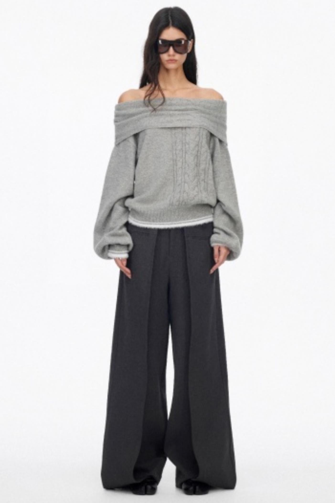 Off-Shoulder Color-Blocked Knit Sweater