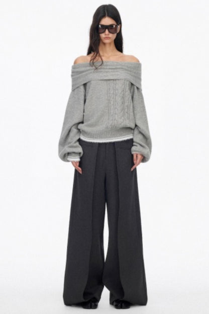 Off-Shoulder Color-Blocked Knit Sweater