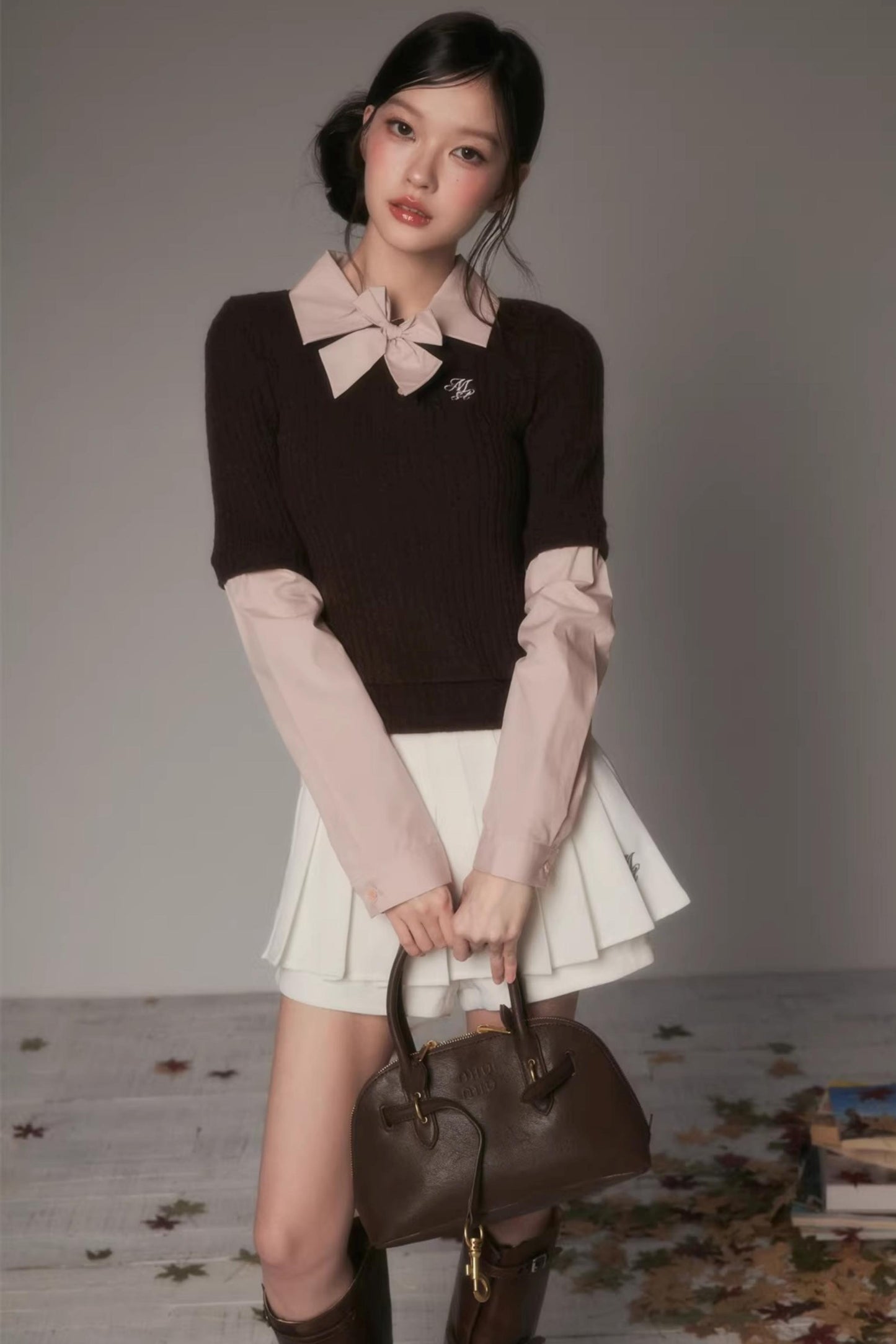 Patchwork Lapel Knit Sweater