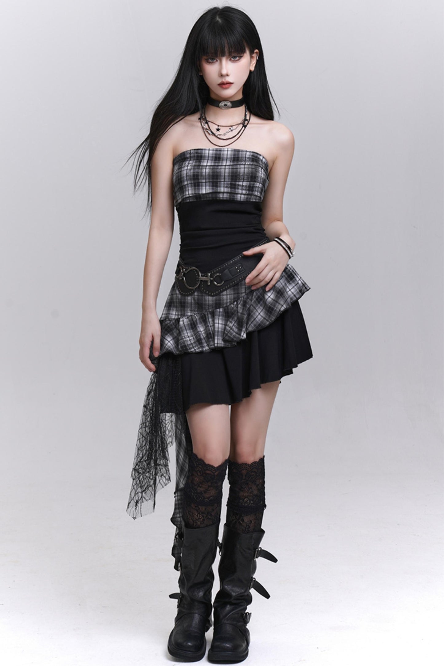 Ethereal Plaid Irregular Dress