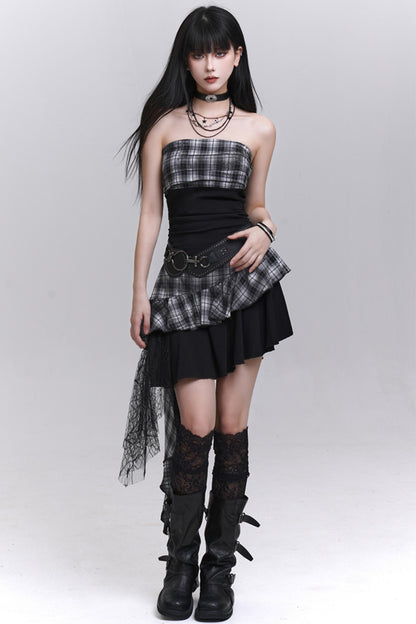 Ethereal Plaid Irregular Dress