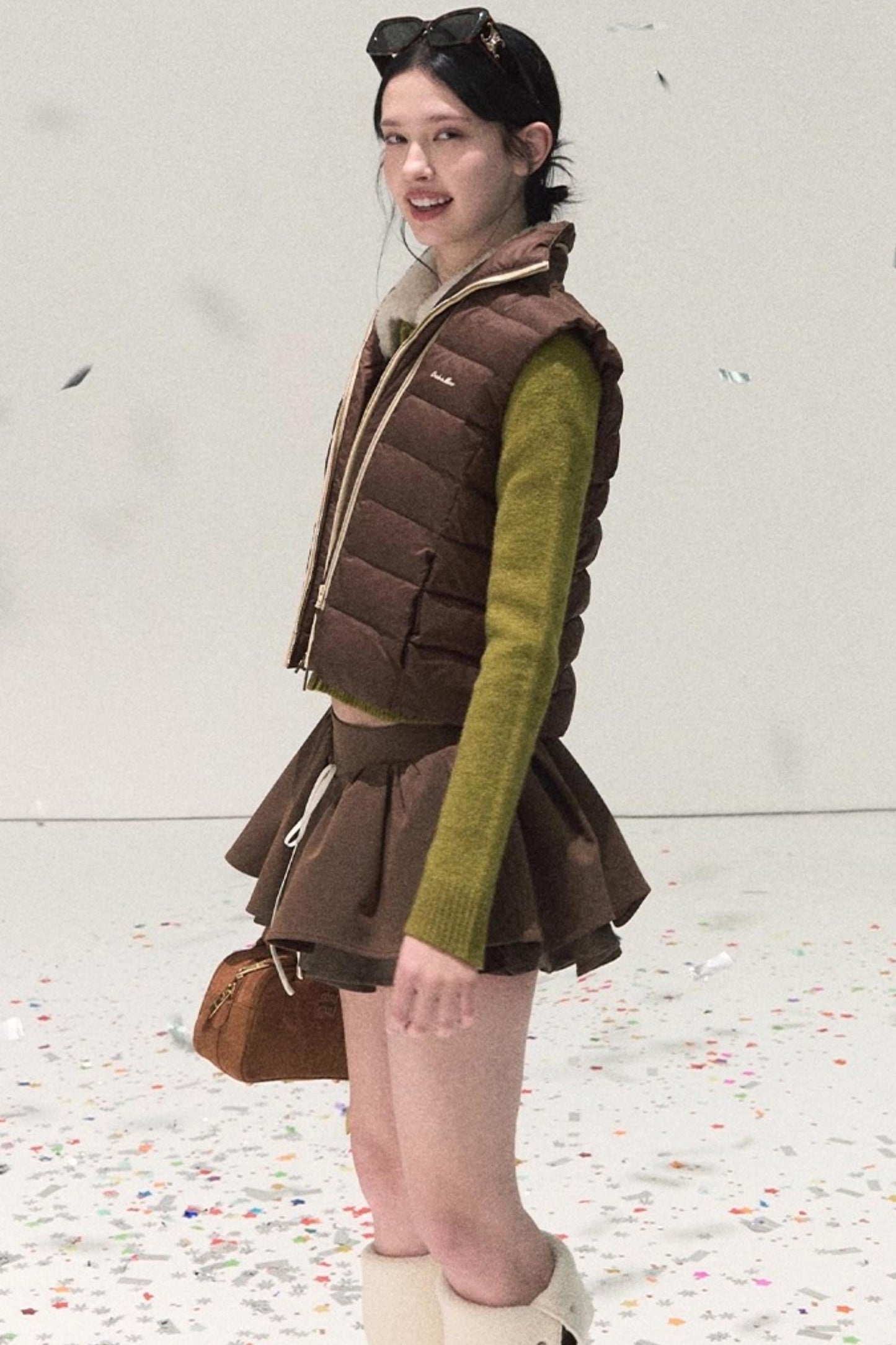 Plaid Color-Blocked A-Line Skirt