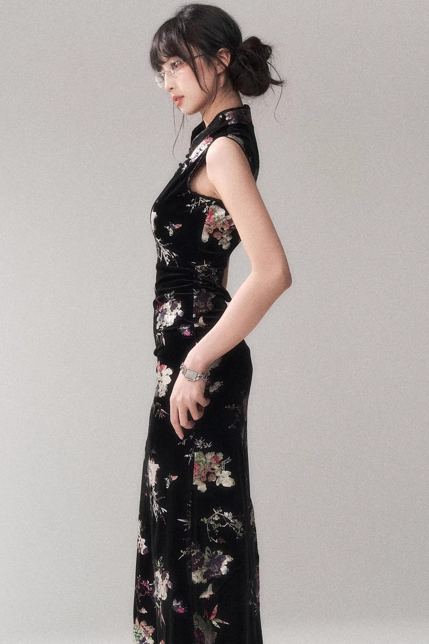 Gold-Embellished Velvet Dress