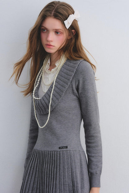 Patchwork Knitted Pleated Dress