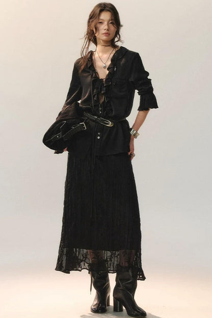 Minimalist Ruffle Black Shirt