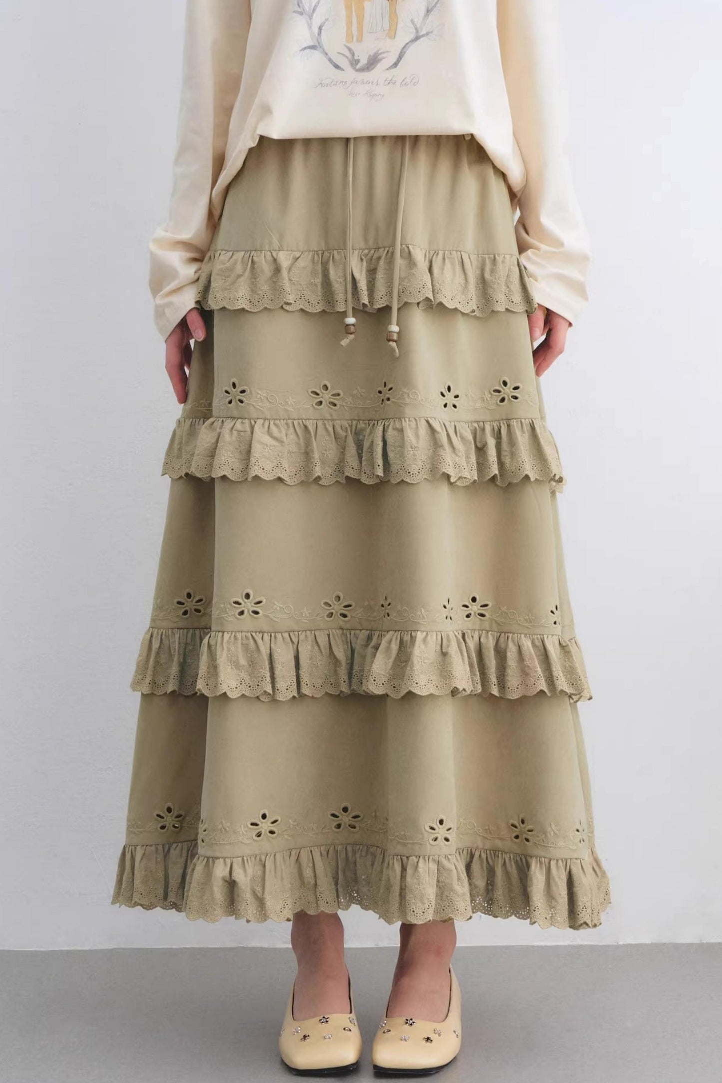 Vintage Lace Embroidery Skirt Set-Up