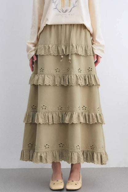Vintage Lace Embroidery Skirt Set-Up
