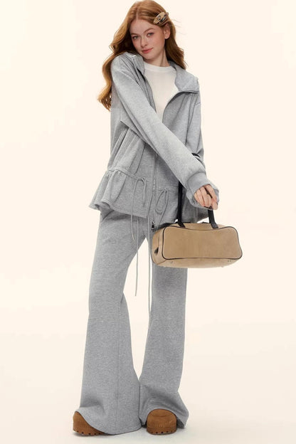 Hooded Drawstring Fleece Jacket Set-Up