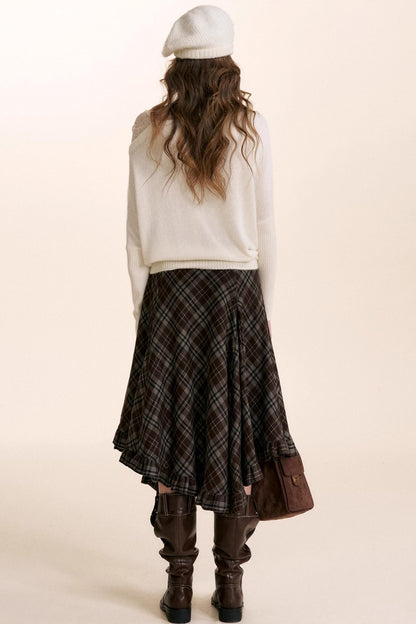 Irregular Ruffled Plaid Skirt