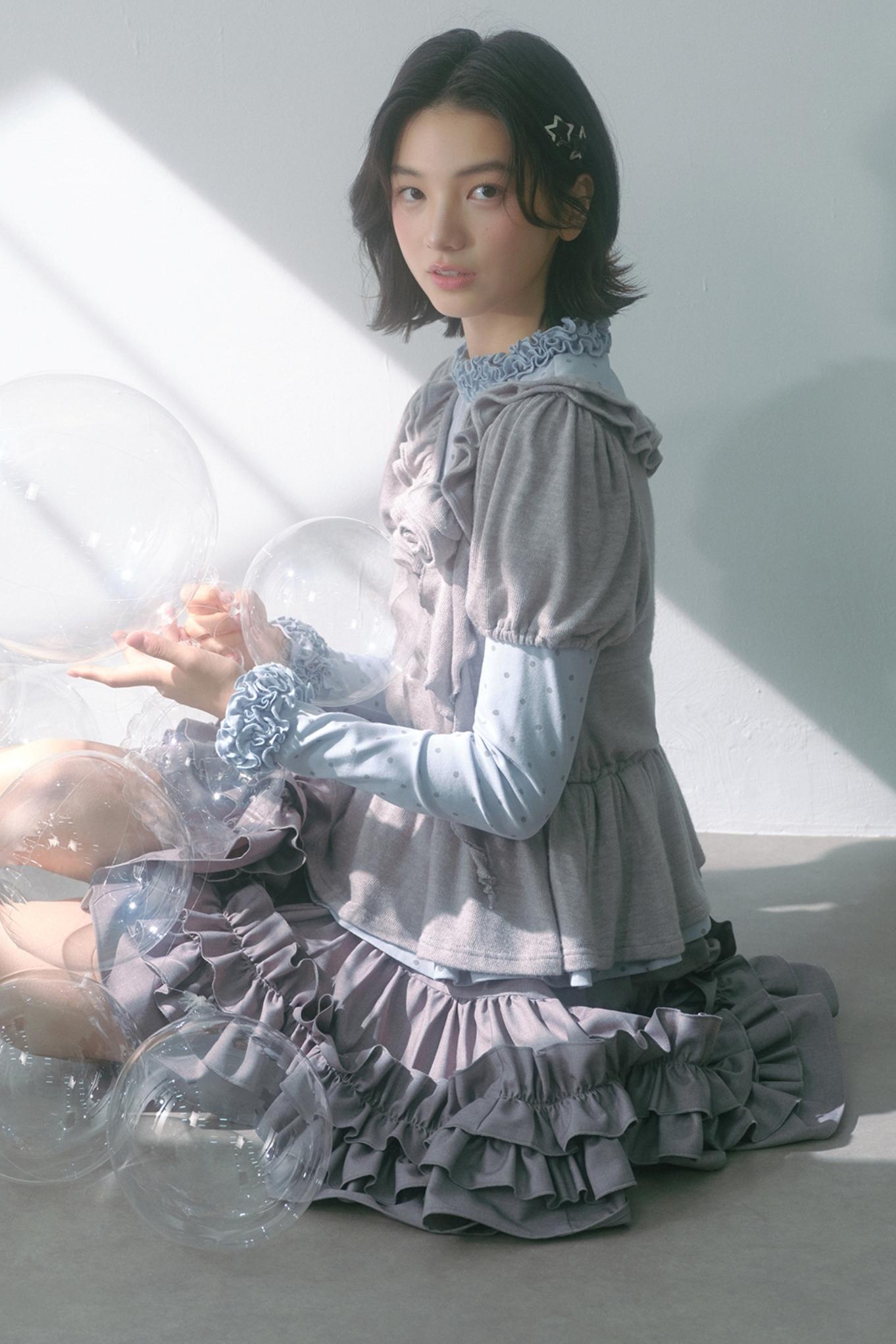 Gray Polka Dot Knitted Shirt Set-Up