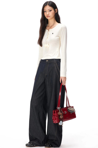 Retro Color-Blocked Denim Pants