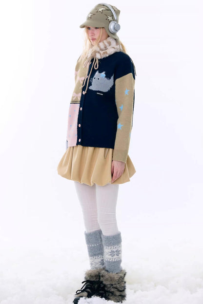 Retro Color-Blocking Cardigan Jacket