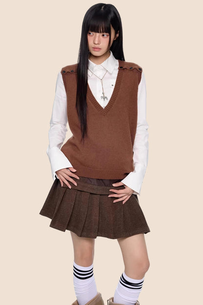 V-Neck Knitted Layered Vest