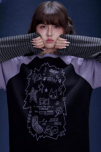 Graffiti Print Two-Piece T-Shirt Set-Up