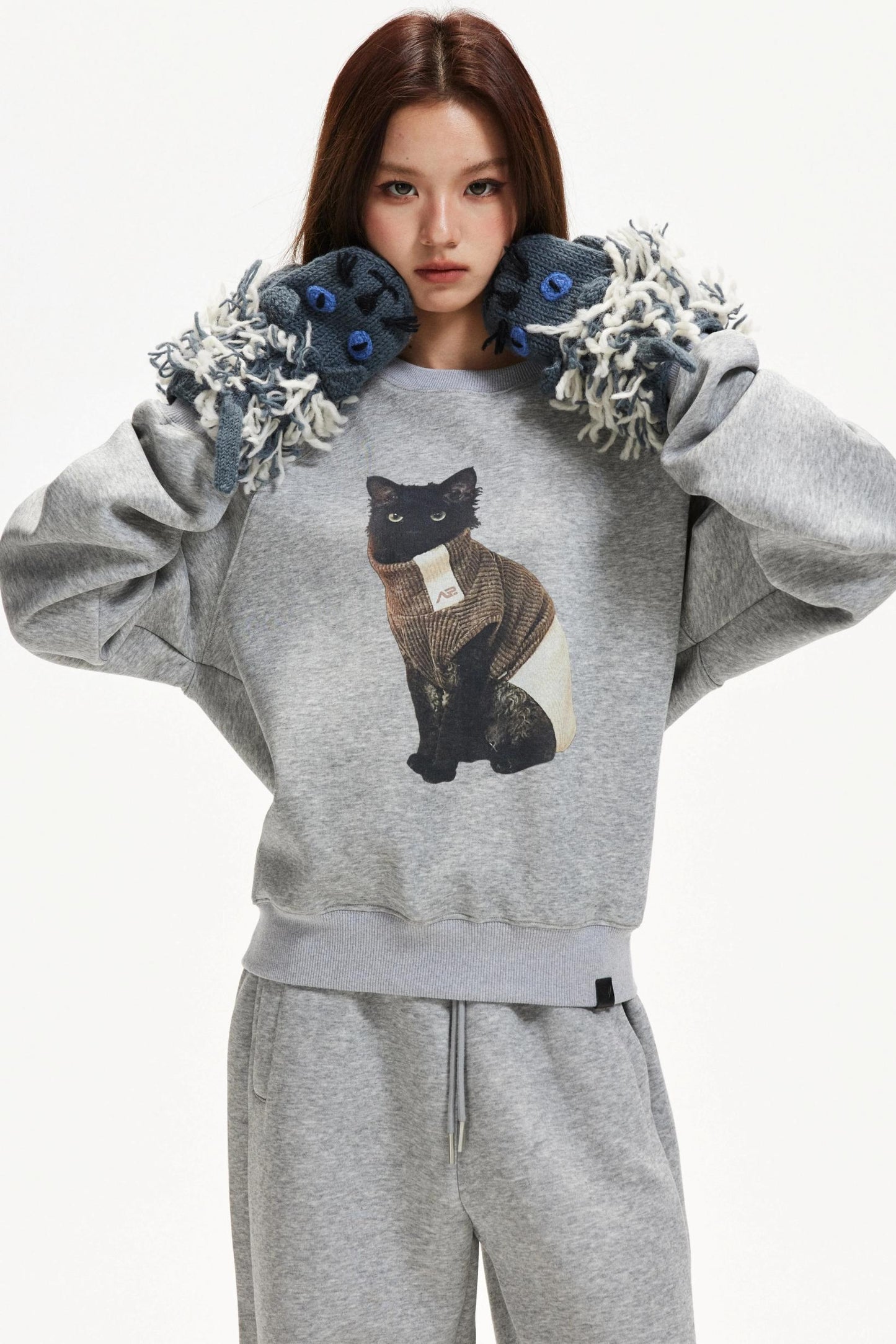 Kitten Print Raglan Sweater