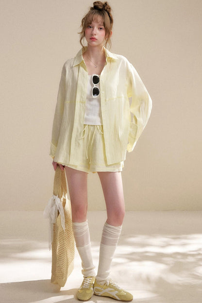 Linen Tencel Beaded Blouse Set-Up