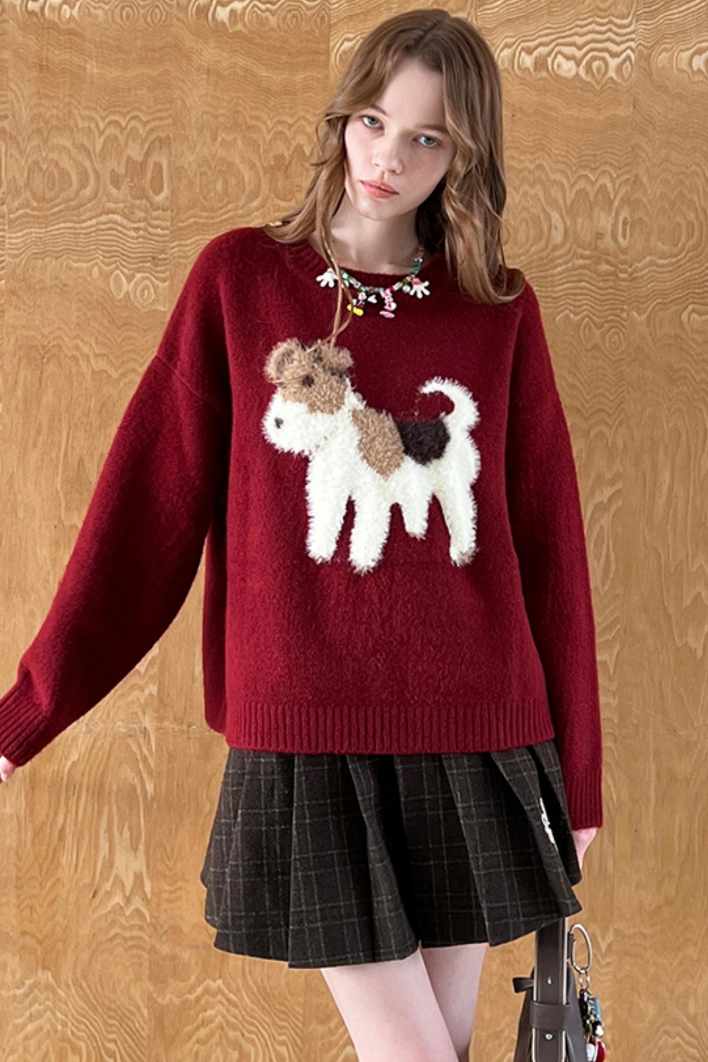 Cute Puppy Jacquard Pullover Sweater