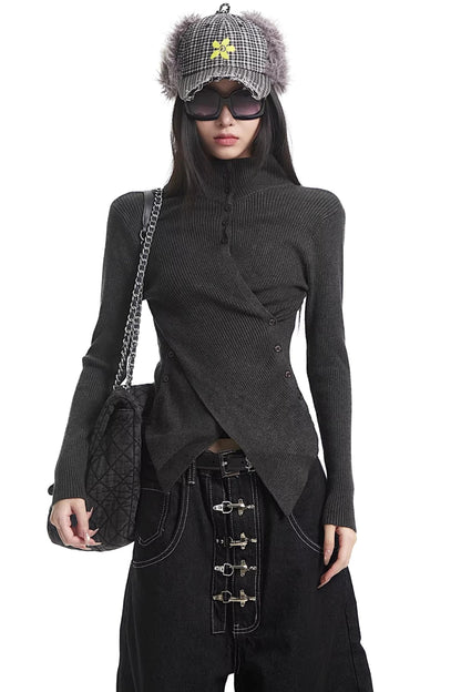 Black Half-High Collar Knit Sweater