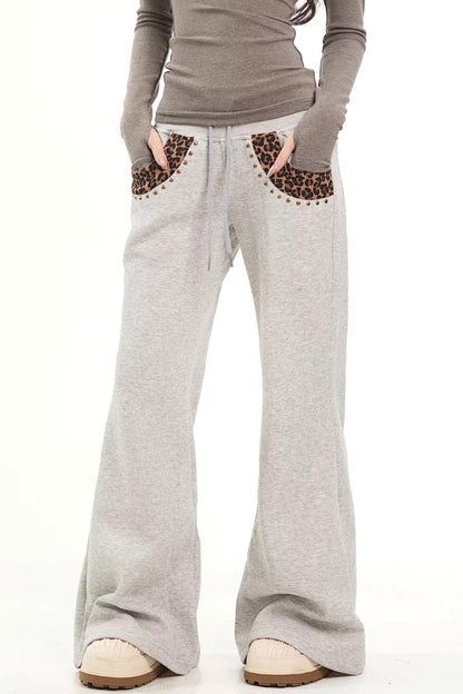 Leopard Print Patchwork Flared Pants