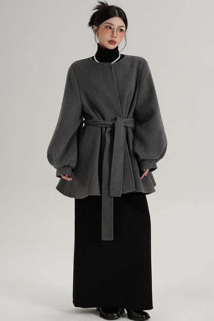Lantern Sleeve Wool Coat