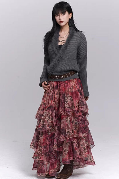 Soft Gray V-Neck Knit Sweater