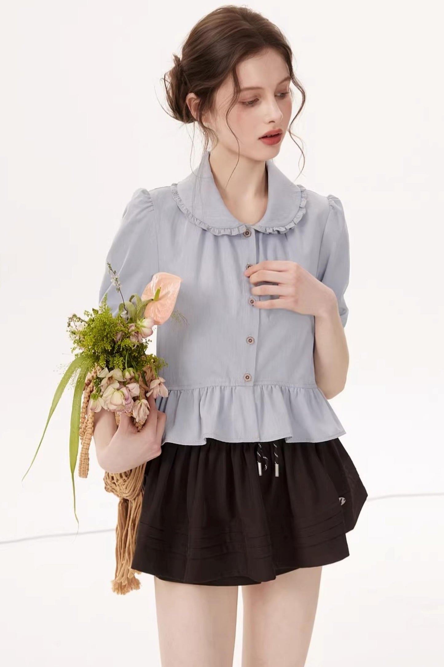 French Blue Ruffle Top