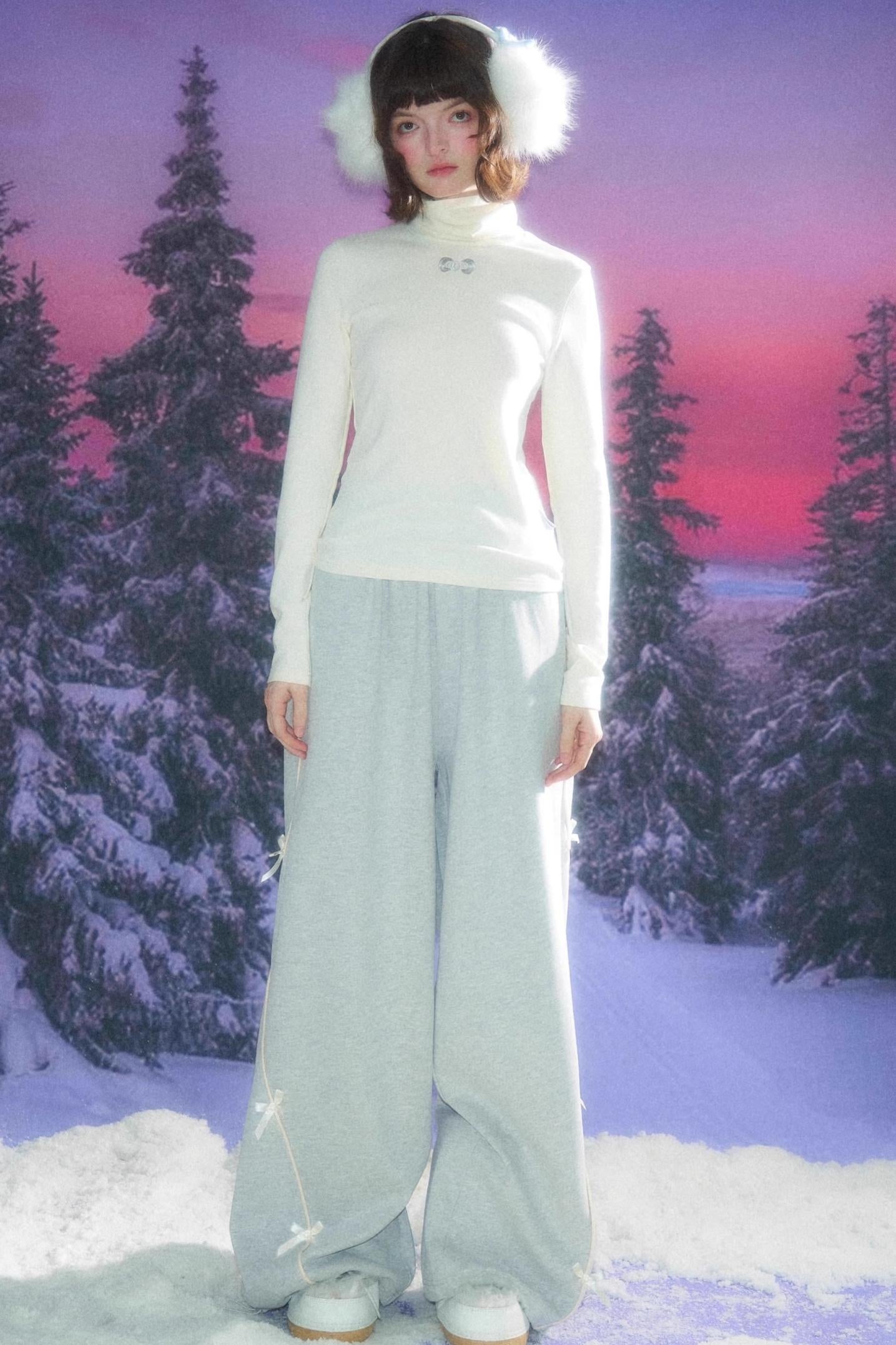 Gray Bow Wide-Leg Sweatpants