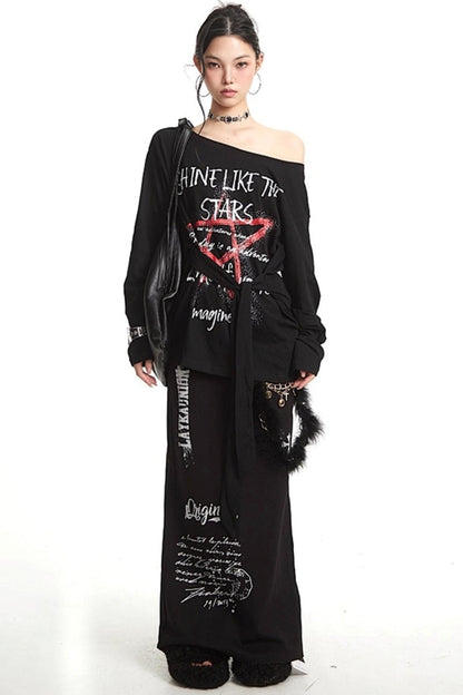 Vintage Cross Print Straight Skirt