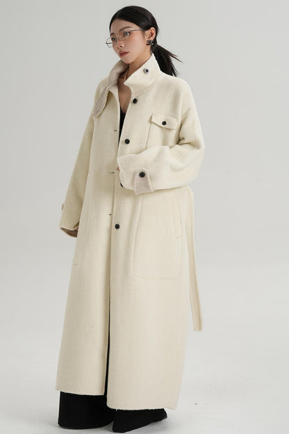 Temperament Design Color-Blocking Woolen Coat
