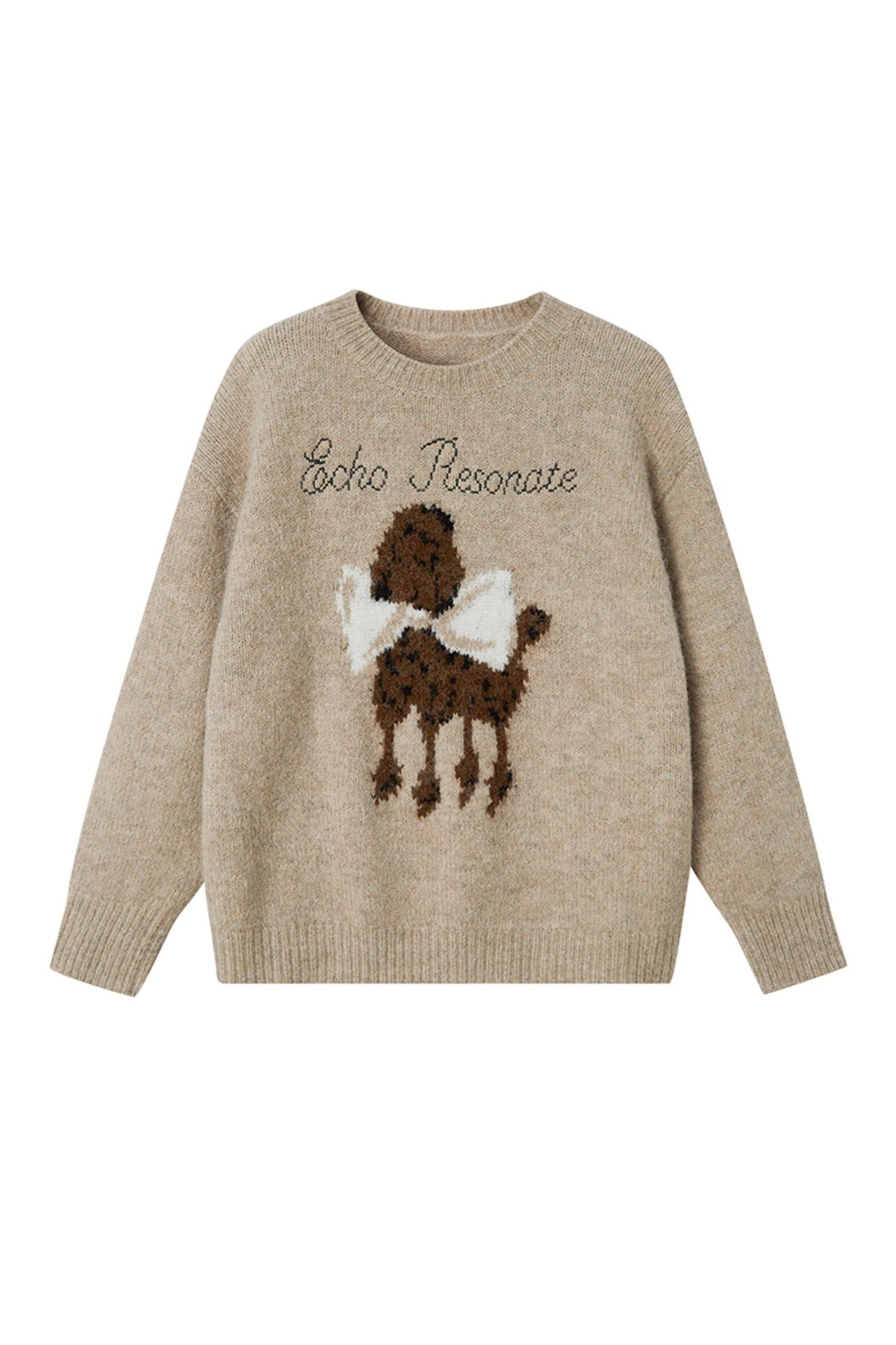 DIDDIMODA Original Design Bogen Hund Stickerei Pullover Herbst und Winter faulen Stil Rundhalsausschnitt gestrickten Pullover