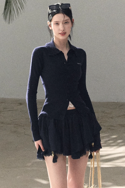 Natural Wool Crochet Collar Top