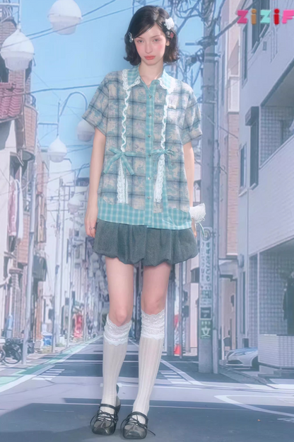 Braided Lace Plaid Blouse